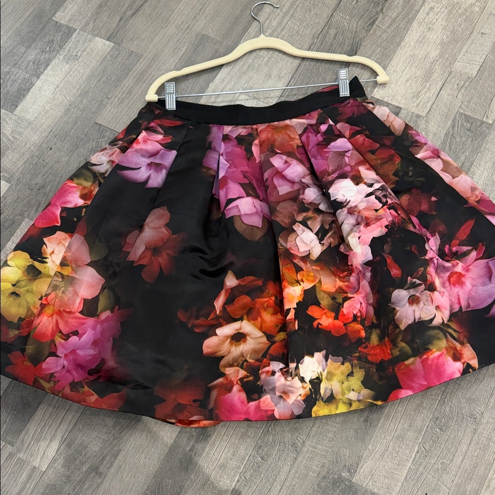 Ted Baker Black Floral Circle Skirt with Pink and Orange Blooms